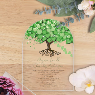 Invitations En Acrylique Mariage de feuilles de coeur vert de Fairytale enc