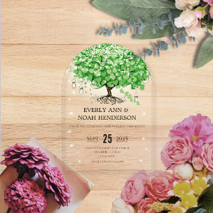 Invitations En Acrylique Mariage de feuilles de coeur vert de Fairytale enc