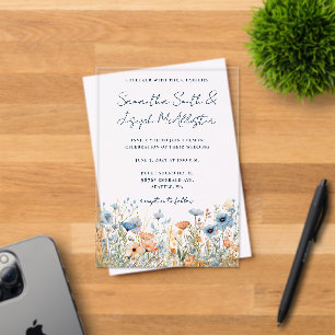 Invitations En Acrylique Mariage de Fleur sauvage couleur bleu-Dusty