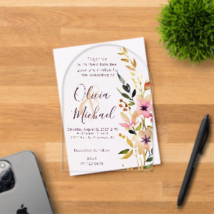 Invitations En Acrylique Mariage de fleurs sauvages naturelles