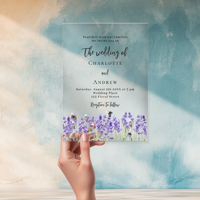 Invitations En Acrylique Mariage de fleurs violettes de lavande (Créateur téléchargé)