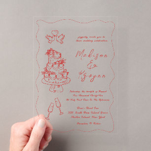 Invitations En Acrylique Mariage de gribouillis à main tiré