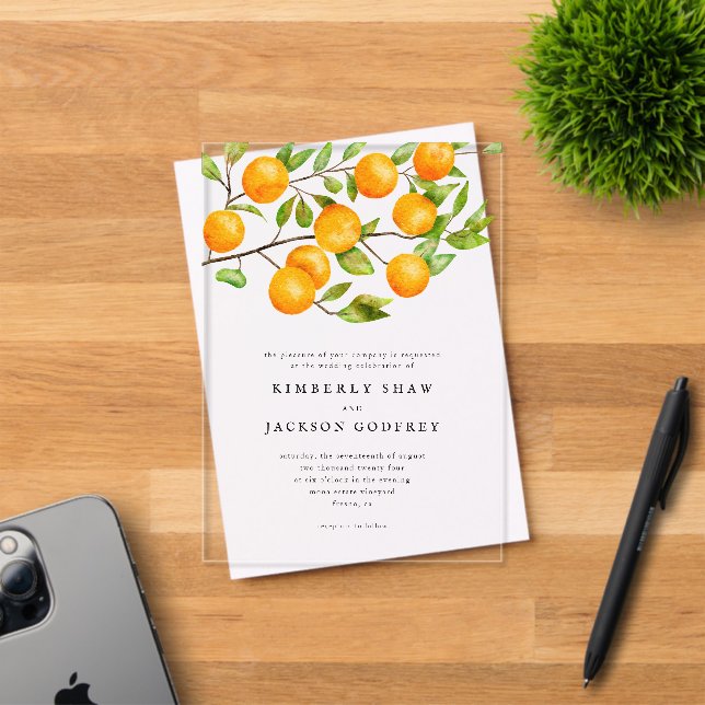 Invitations En Acrylique Mariage de jardin d'été d'Oranges (Insitu (Carte d'invitation))