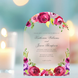 Invitations En Acrylique Mariage de jardin printanier chic floral rose fuch