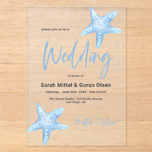 Invitations En Acrylique Mariage de la mer bleue profonde