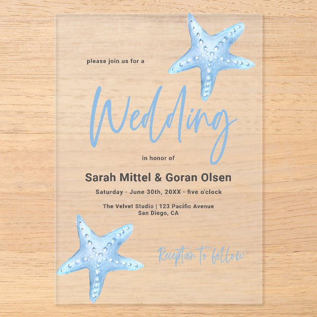Invitations En Acrylique Mariage de la mer bleue profonde (Recto)