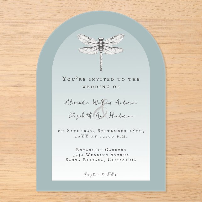 Invitations En Acrylique Mariage de libellules turquoise (Recto)
