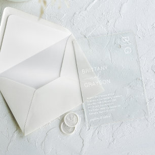 Invitations En Acrylique Mariage de monogramme blanc moderne