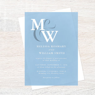 Invitations En Acrylique Mariage de monogramme en verre bleu foncé moderne