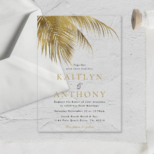 Invitations En Acrylique Mariage de plage élégant sous les palmiers tropica