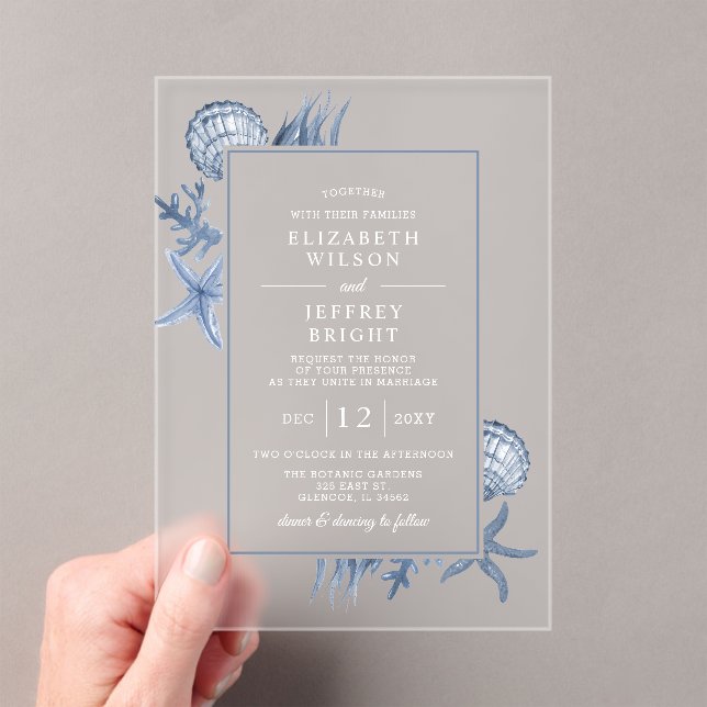 Invitations En Acrylique Mariage de plage simple de coquillages de sable (In situ (ordinateur de poche))