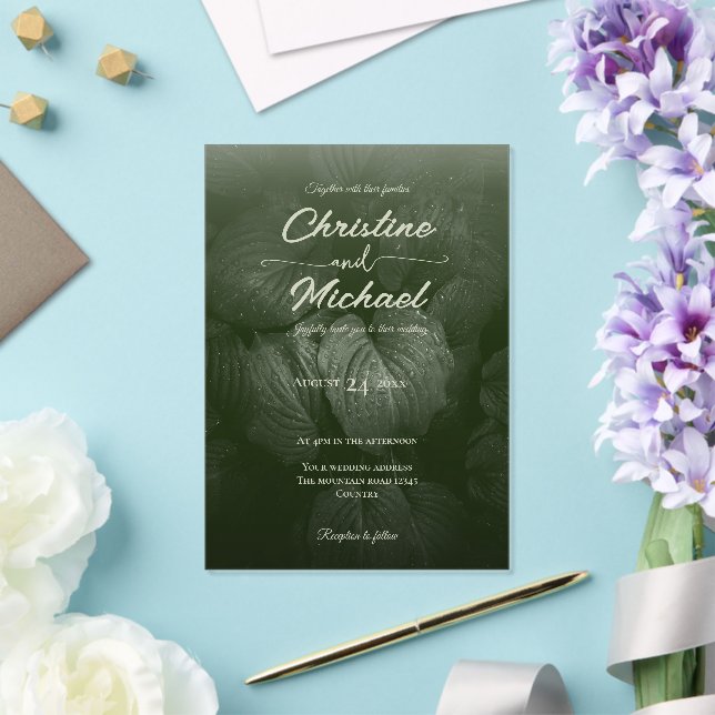 Invitations En Acrylique Mariage de printemps à la feuille verte (Insitu (Mariage))