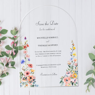 Invitations En Acrylique Mariage de printemps aux fleurs sauvages, carte de