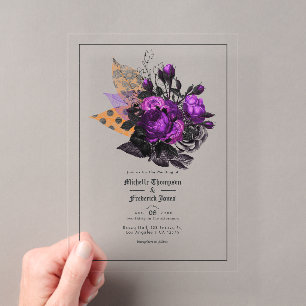 Invitations En Acrylique Mariage de Rose transparent gothique pourpre