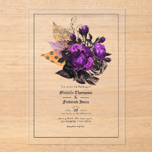 Invitations En Acrylique Mariage de Rose transparent gothique pourpre