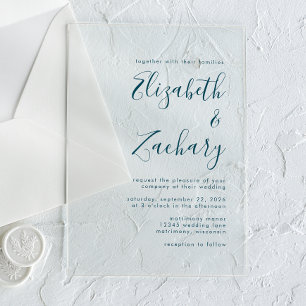 Invitations En Acrylique Mariage de script bleu Turquoise minimaliste moder