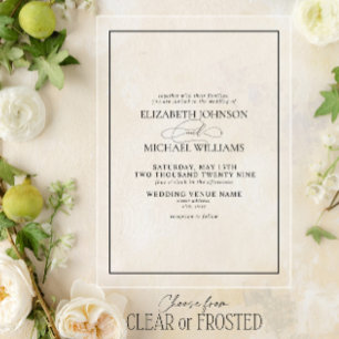 Invitations En Acrylique Mariage de script classique en noir et blanc