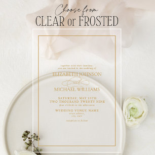 Invitations En Acrylique Mariage de script classique en or