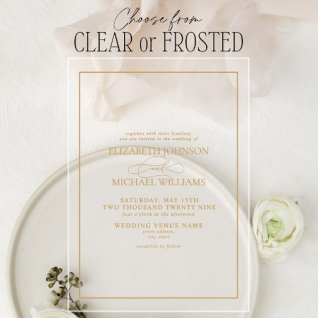 Invitations En Acrylique Mariage de script classique en or (Créateur téléchargé)
