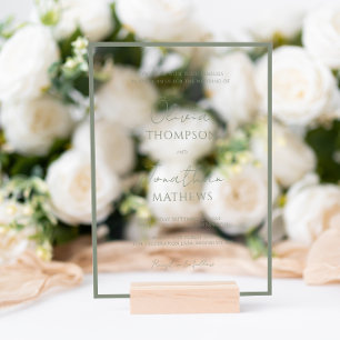 Invitations En Acrylique Mariage de script de bordure vert simple Sage