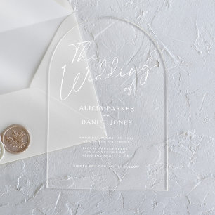 Invitations En Acrylique Mariage de script de calligraphie blanche arche mo