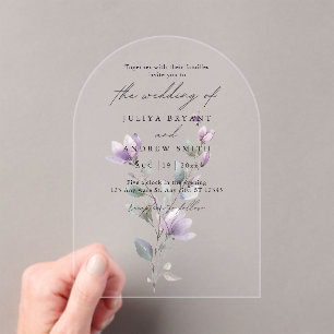 Invitations En Acrylique Mariage de script floral minimaliste d'aquarelle