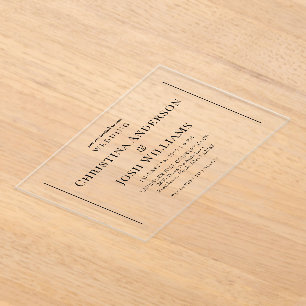 Invitations En Acrylique Mariage de texte noir simple
