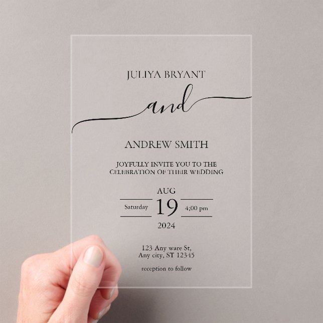Invitations En Acrylique Mariage de typographie noir et blanc (In situ (ordinateur de poche))