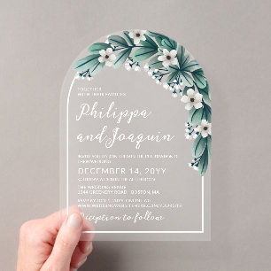Invitations En Acrylique Mariage de verdure de souffle de bébé blanc et sar