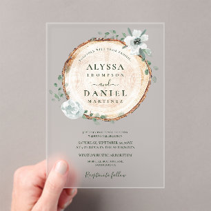 Invitations En Acrylique Mariage de verdure tranche de bois rustique