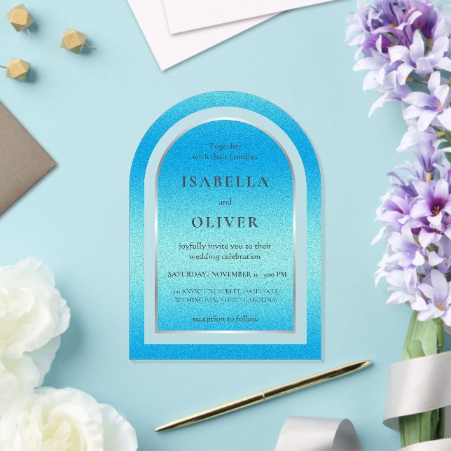 Invitations En Acrylique Mariage dégradé de lumière bleu ciel (Insitu (Mariage))
