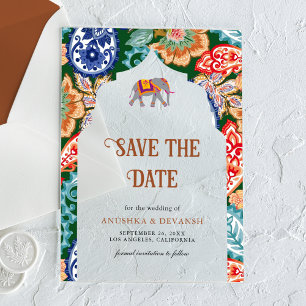 Invitations En Acrylique Mariage d'éléphants d'art populaire indien Sauvez 