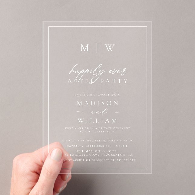 Invitations En Acrylique Mariage d'Elopement Monogramme moderne (In situ (ordinateur de poche))