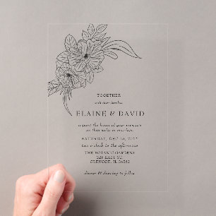 Invitations En Acrylique Mariage d'esquisse florale minimaliste