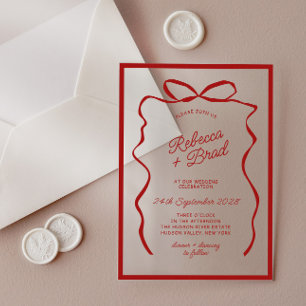 Invitations En Acrylique Mariage Dessin à la Main Ruban Arc Sketch Rouge