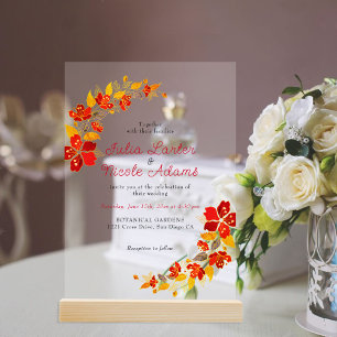Invitations En Acrylique Mariage d'hibiscus tropicaux d'Orange brulé
