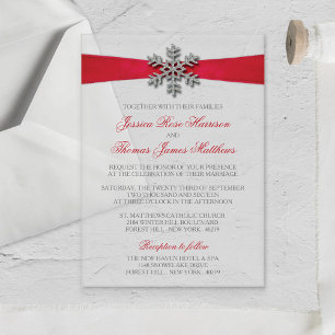 Invitations En Acrylique Mariage d'hiver Diamante Flocon de neige et ruban