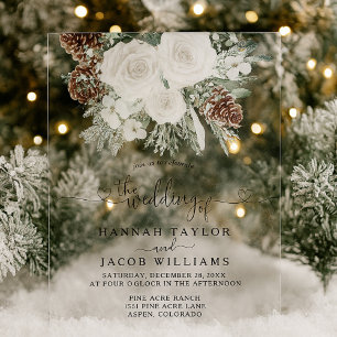 Invitations En Acrylique Mariage d'hiver Elégant Pine
