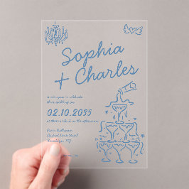 Invitations En Acrylique Mariage d'illustrations Jouer Whimsical Main tiré
