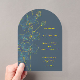 Invitations En Acrylique Mariage d'orchidée bleu doux