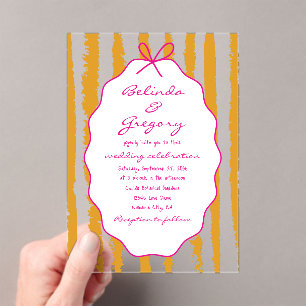 Invitations En Acrylique Mariage écriture manuscrite rayures capricieuses 