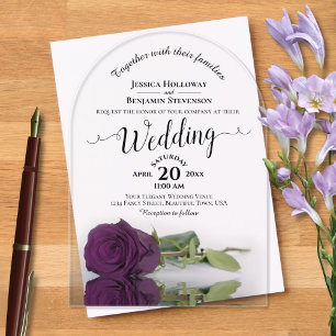 Invitations En Acrylique Mariage élégant à la calligraphie lacée de prune p