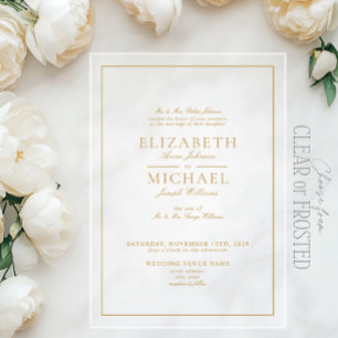 Invitations En Acrylique Mariage élégant à l'encre dorée classique