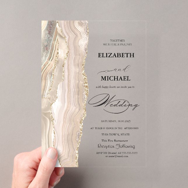 Invitations En Acrylique Mariage élégant à paillettes en écriture Pearl  (In situ (ordinateur de poche))