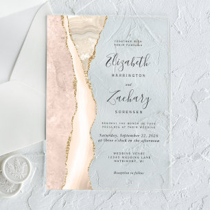 Invitations En Acrylique Mariage élégant agate or ivoire