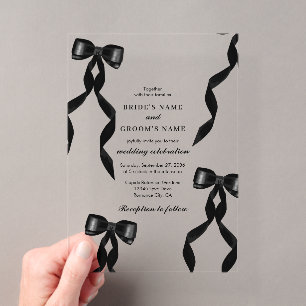 Invitations En Acrylique Mariage élégant au ruban noir