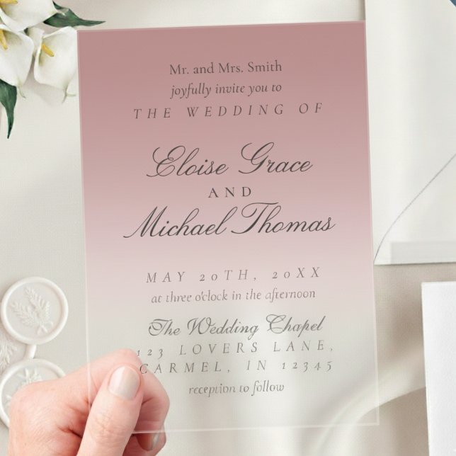 Invitations En Acrylique Mariage Élégant avec Dégradé Rose (Invite guests to your big day with this Elegant Script Gradient Wedding Acrylic Invitation!)