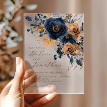 Mariage Élégant Bleu Nuit Terre Cuite Floral