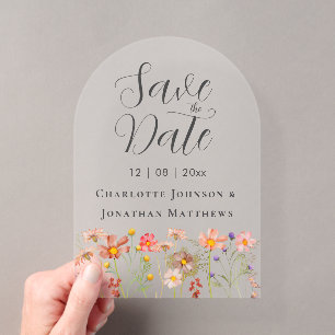 Invitations En Acrylique Mariage Élégant Bohème dans une Prairie de Fleurs