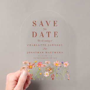 Invitations En Acrylique Mariage Élégant Bohème dans une Prairie de Fleurs